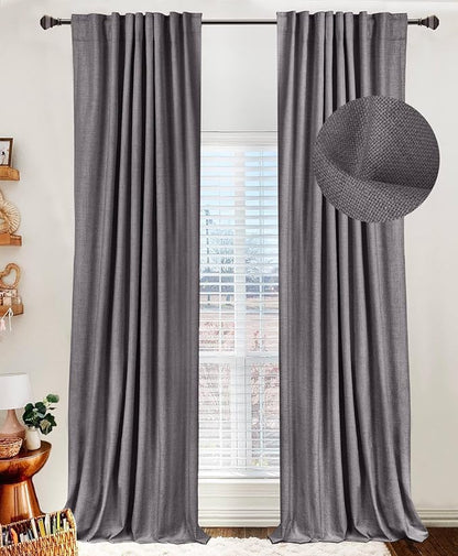 100% Blackout Shield Linen Blackout Curtains for Bedroom 84 Inches Long, Back Tab/Rod Pocket Living Room Drapes, Thermal Insulated Blackout Curtains 2 Panels Set, 50" W x 84" L, Darkgray