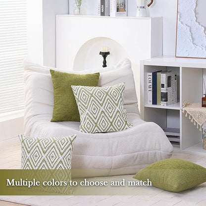 HPUK Decorative Throw Pillow Covers Set of 4 Geometric Design Linen Cushion Cover for Couch Sofa Living Room, 20"x20" inches, Green