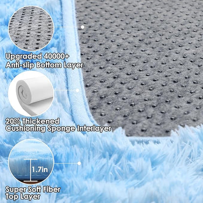 ONASAR Tie-Dye Blue Rugs for Living Room Bedroom, Fluffy 5x8 Bedside Area Rug, Soft Plush Shaggy Indoor Floor Carpet for Nursery Kids Girls Boys Teen Dorm Home Office Decor Aesthetic