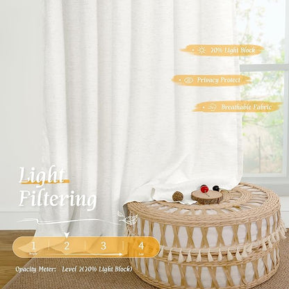 LAMIT Ivory White Linen Curtains 45 Inches Long for Bedroom, Soft Privacy Faux Linen Textured Light Filtering Panels Rod Pocket Neutral Drapes for Kitchen/Window/Loft Room, 42 x 45 Inch, 2 Panels