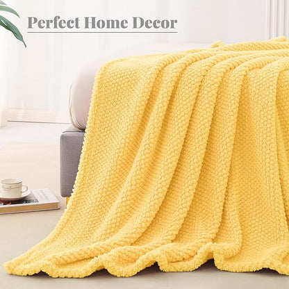 Whale Flotilla King Size Fuzzy Fleece Blanket for Bed, 90x104 Inch Fluffy Warm Soft Jacquard Blankets for All Season, Lightweight and Cozy, Yellow