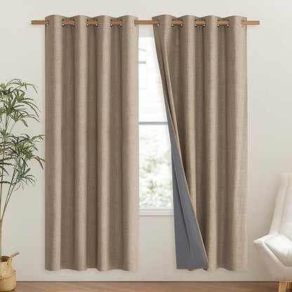NICETOWN Burlap Vintage Open Linen Weave Flax Thermal Curtains, 100% Blackout Curtains 72" Long for Dining Room, Soundproof Window Treatment Drapes for Hall Room, 52" Wide Per Panel, Set of 2