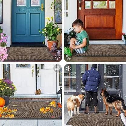 Smiry Front Door Mat Outside Entrance, Heavy Duty Sturdy Natural Rubber Doormat, Trap Dirt and Moisture, Easy Clean Low Profile Mats for Indoor Outdoor Entry, Irregular Triangle (71x47, Brown)