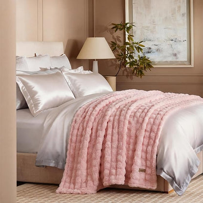 Bedsure 3D Fleece Bubble Blanket - GentleSoft Pink Queen Blanket for Bed Sofa Room Decor - Luxury Soft Cozy Gifts for Kids Girls, Lightweight, All Seasons, Pink, 90"×90"