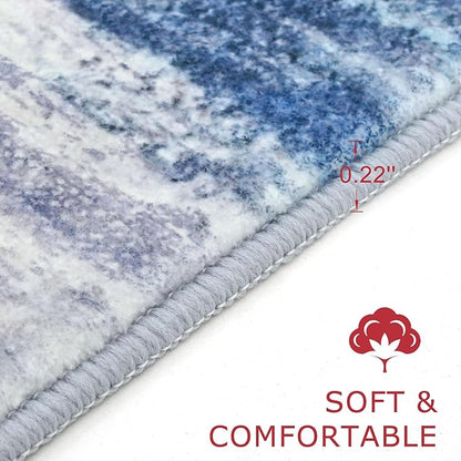 KOZYFLY Modern Abstract Washable Rug Runner 2.6x10 Hallway Rug Runner Non-Slip Soft Kitchen Runner Rugs, Blue/Grey/Beige Striped Carpet for Entryway Bathroom Laundry Room Foyer