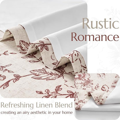 jinchan Lined Linen Blend Curtain Floral Curtains for Living Room 108 Inches Long Farmhouse Red Flower Printed Curtain Rod Pocket Back Tab Peony Patterned Drapes Curtains Set 2 Panels