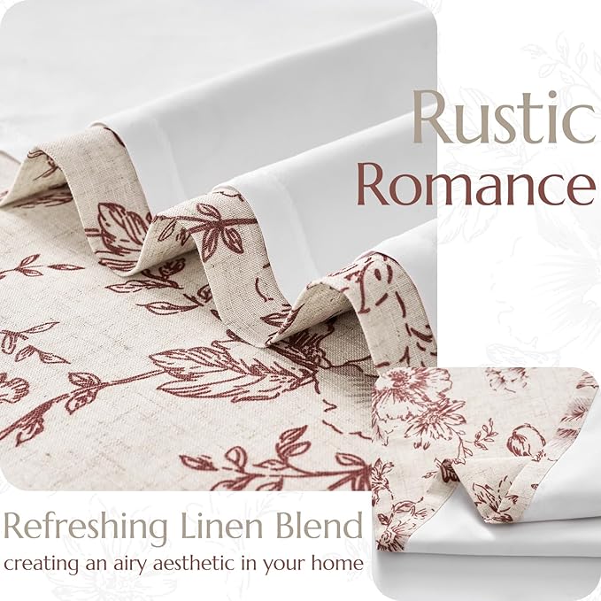 jinchan Lined Linen Blend Curtain Floral Curtains for Living Room 90 Inches Long Farmhouse Red Flower Printed Curtain Rod Pocket Back Tab Peony Patterned Drapes Curtains Set 2 Panels