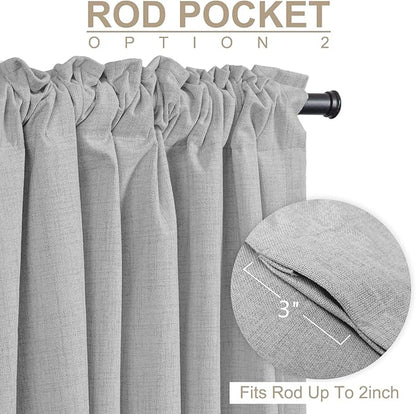 100% Blackout Shield Linen Blackout Curtains for Bedroom 108 Inches Long, Back Tab/Rod Pocket Living Room Drapes, Thermal Insulated Blackout Curtains 2 Panels Set, 50" W x 108" L, Grey