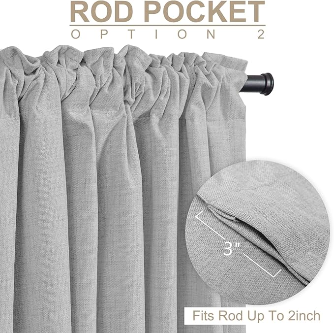 100% Blackout Shield Linen Blackout Curtains for Bedroom 72 Inches Long, Back Tab/Rod Pocket Living Room Drapes, Thermal Insulated Blackout Curtains 2 Panels Set, 50" W x 72" L, Grey