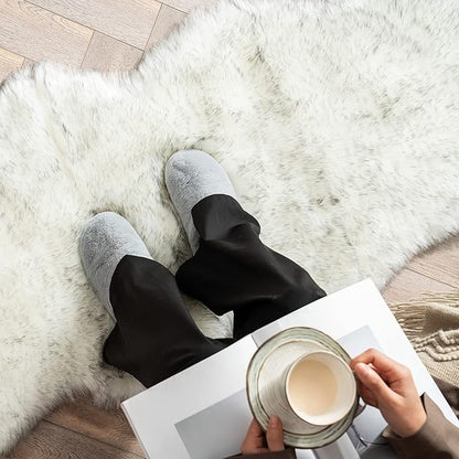 MIULEE Luxury Super Soft Fluffy Area Rug Faux Fur Sheepskin Rug Decorative Plush Shaggy Carpet for Bedside Sofa Floor Nursery 2 x 6 Feet, Gradient Grey
