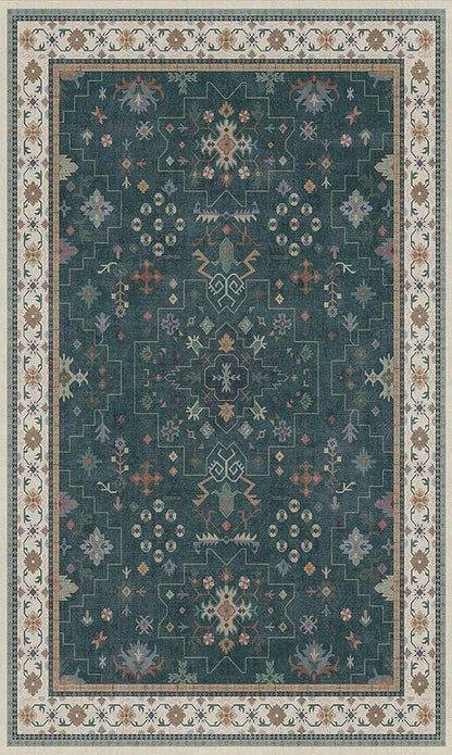 Dark Green Oushak 3x5 Large Entryway Rug - Modern Vintage Boho Eclectic Floral Pastel, Washable Low Pile Non-Slip Area Rugs for Door Mat Indoor Entrance, Kitchen, Bedroom Beside Bed, Laundry