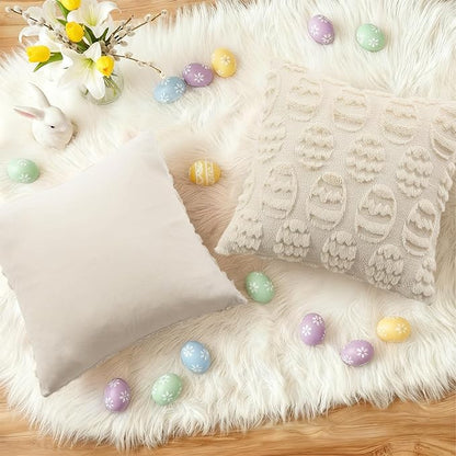 decorUhome Easter Beige Egg Pillow Covers 16x16 Inch Set of 2, Soft Plush Faux Wool Jacquard Cushion Covers, Farmhouse Neutral Fuzzy Spring Easter Holiday Decor for Couch Sofa Bed