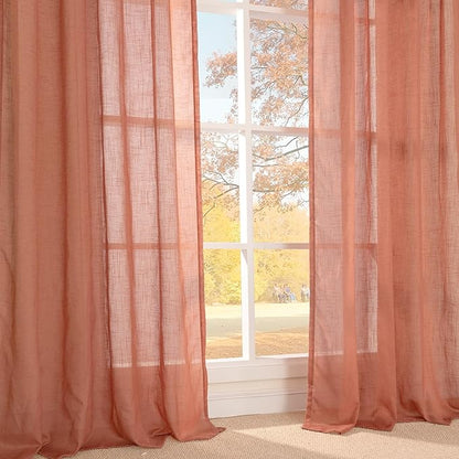 BGment Terracotta Linen Curtains 72 Inches Long for Living Room, Semi Sheer Window Drapes Rustic Textured for Bedroom Dining Room Decor with Rod Pocket Lightweight, 2 Panels Set, Each 52 Inch Wide