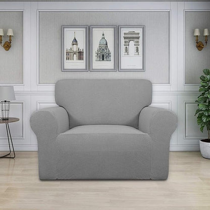 Easy-Going Stretch Oversized Chair Sofa Slipcover 1-Piece Couch Sofa Cover Furniture Protector Soft with Elastic Bottom for Kids Spandex Jacquard Fabric Small Checks Light Gray