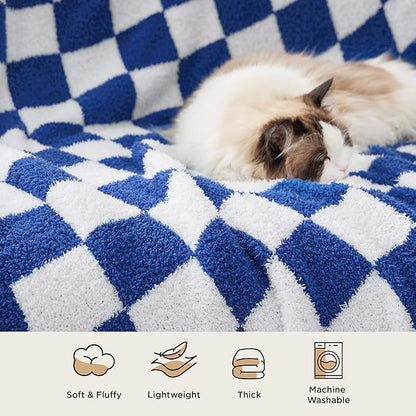Bedsure Gentlesoft Checkered Twin Blanket for Couch - Soft Cozy & Warm Knit Navy Blue Throw Blanket, Breathable, Lightweight & Fluffy Plaid Blankets for Bed & Sofa, Gifts for Women Men, 60x80 Inches