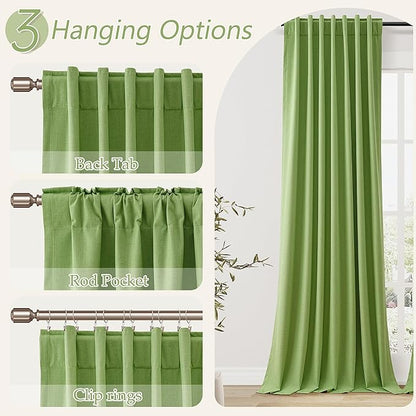 Guken 100% Blackout Curtains 102 Inch Length 2 Panels Set for Living Room Bedroom Back Tab Thermal Insulated Black Out Linen Drapes Room Darkening Lime Green,52x102