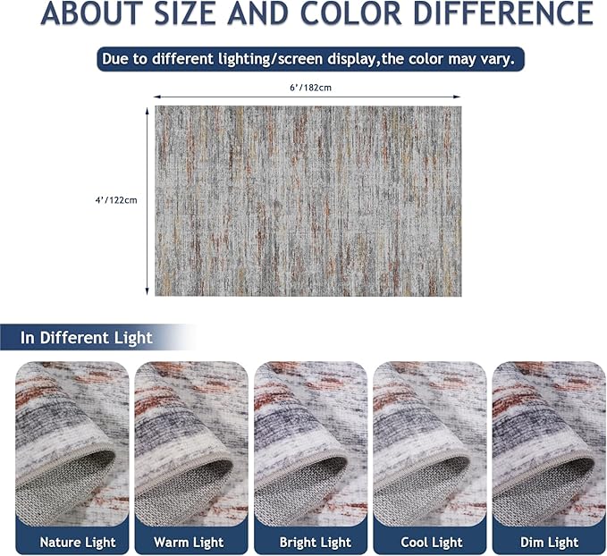 4x6 Rug - Stain Resistant Abstract Washable Rugs, Anti Slip Area Rugs for Living Room,Modern Low Pile Carpet with Rubber Backing Home Decor Small Area Rug