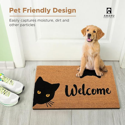 Welcome Cats - 24"x36" - Coir Door Mat with Heavy Duty Backing - Welcome Mats for Entryway, Porch - Anti-Slip PVC & Coconut Fiber Surface - Natural Home Accessories, Minimalist Original Design