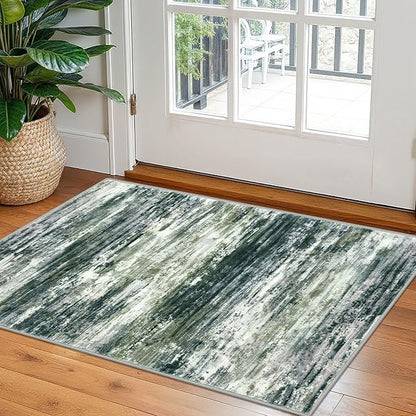 KOZYFLY Small Area Rug 2x3 Rug Entryway Rugs Modern Abstract Indoor Non-Slip Machine Washable Rug Green Yellow, Dining Room Rug with Soft Low Pile for Living Room Bath Office Small Carpet Floor Mats