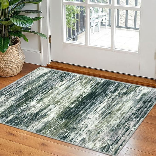 KOZYFLY Small Area Rug 2x3 Rug Entryway Rugs Modern Abstract Indoor Non-Slip Machine Washable Rug Green Yellow, Dining Room Rug with Soft Low Pile for Living Room Bath Office Small Carpet Floor Mats