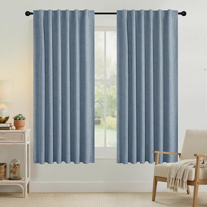 RYB HOME Smoky Blue 100% Blackout Curtains 63 inch Long, Light Blacking & Thermal Insulated Curtains for Nursery/Bedroom/Boys'Room, Back Tab & Rod Pocket Window Treatment, W52 x L63, 2 Panels