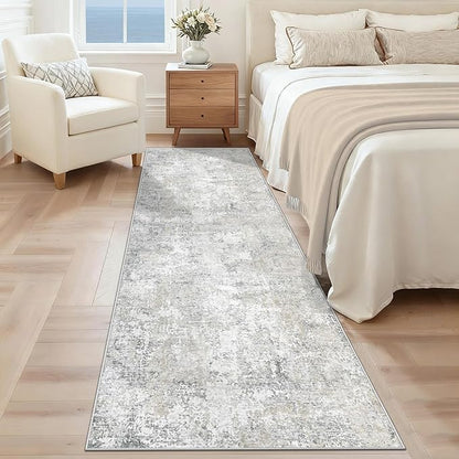XLUEZ 2x8 Runner Rug for Hallway, Washable Modern Abstract Runner Rugs Neutral Soft Non Slip Kids Rug Stain Resistant Indoor Runners for Entryway Bedroom Kitchen Laundry Room(BeigeGrey, 2'x8')