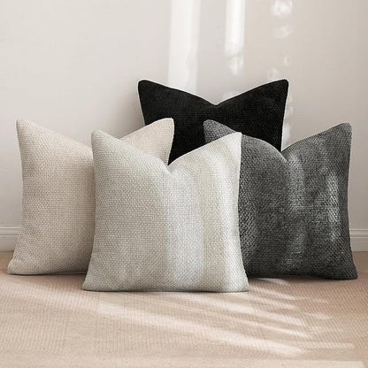 MIULEE Pack of 4 Halloween Couch Throw Pillow Covers 20x20 Inch Neutral Cream/Grey Soft Decorative Chenille Pillow Covers Farmhouse Accent Cushion Covers for Boho Home Decor Sofa Bedroom Living Room