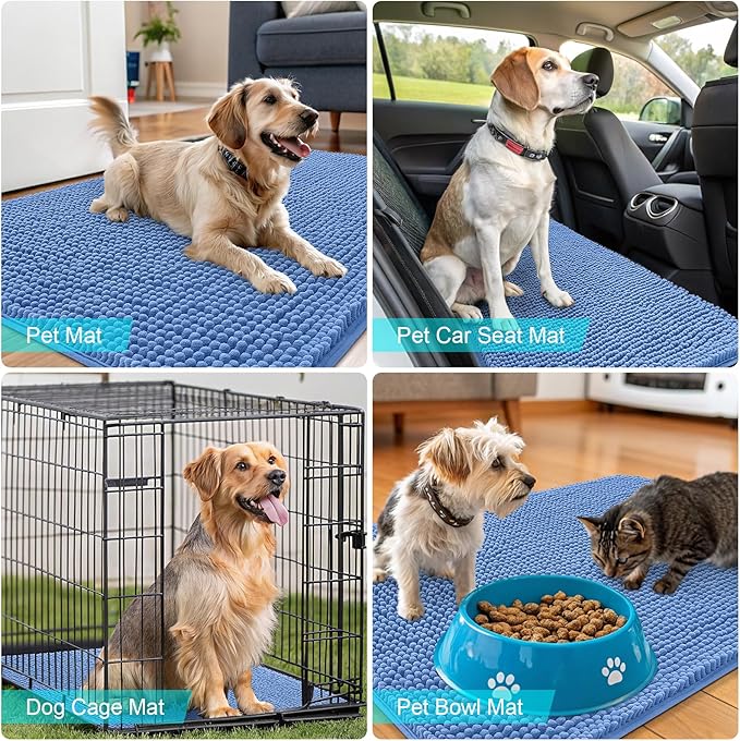 OLANLY Dog Door Mat for Muddy Paws 44x24, Absorbs Moisture and Dirt, Absorbent Non-Slip Washable Doormat, Quick Dry Chenille Mud Mat, Entry Indoor Entryway Carpet for Inside Floor, Cornflower Blue