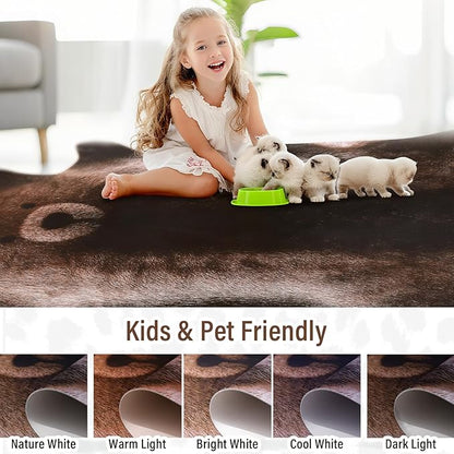 AROGAN Premium Bear Print Rug 5.2x6.2 Feet, Machine Washable Faux Fur Rug, Non-Slip Animal Print Hide Bear Skin Area Rug for Bedroom Living Room Home Decor