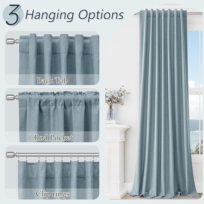 Guken Blue 100% Blackout Curtains 92 Inch Length 2 Panels Set for Living Room Bedroom Back Tab Thermal Insulated Black Out Linen Drapes Room Darkening Window Curtains 92 Inches Long Dusty Blue