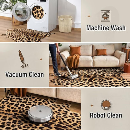 AROGAN Premium Leopard Print Rug 8x10 Feet, Machine Washable Faux Fur Cheetah Rug, Non-Slip Animal Print Hide Leopard Skin Area Rug for Bedroom Living Room Home Decor