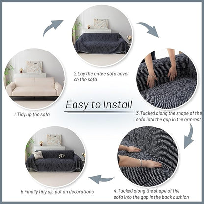 MYSKY HOME Couch Covers for 3 Cushion Couch Sofa, Sectional Couch Cover L Shape Chenille Couch Cushion Covers for Pets, Furniture Protector Cover for Dogs, Kids, 71"X150", Navy