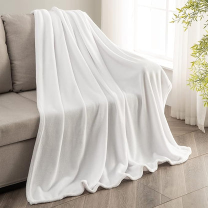 BEDELITE Fleece Blanket White Throw Blanket for Couch & Bed, Luxury Plush Cozy Fuzzy Blanket 50" x 60", Super Soft Warm Lightweight Throw Blanket for Travel Camping