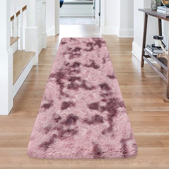 Tie-Dyed Blush 2x6 Machine Washable Runner Rugs for Hallway Soft Fluffy Shaggy Bedside Rugs for Bedroom Living Room Indoor Floor Carpet for Kids Girls and Boys Nursery Rooms Home Decor Aesthetic