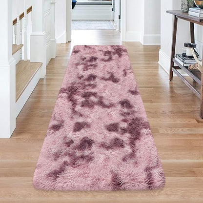 Tie-Dyed Blush 2x6 Machine Washable Runner Rugs for Hallway Soft Fluffy Shaggy Bedside Rugs for Bedroom Living Room Indoor Floor Carpet for Kids Girls and Boys Nursery Rooms Home Decor Aesthetic