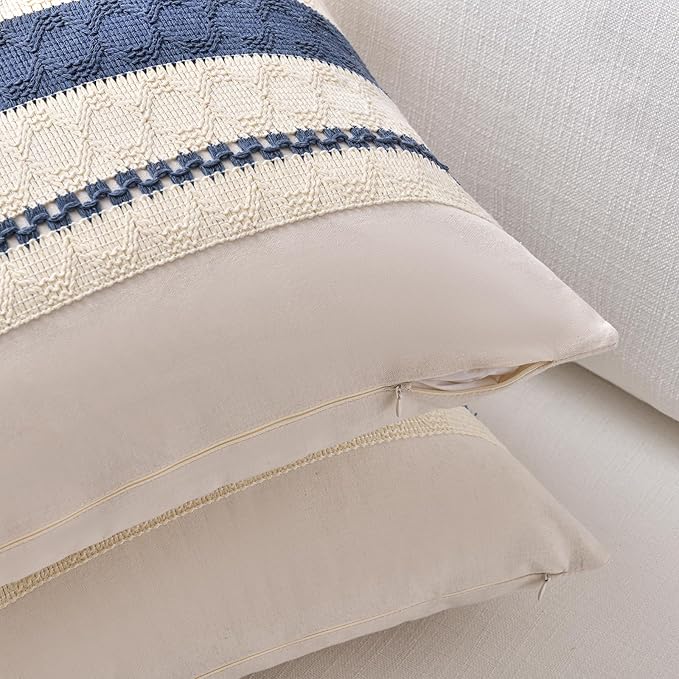 Fancy Homi Set of 1 Dusty Blue Vintage Big Decorative Throw Pillow Covers 24x24 Inch for Couch Bed Sofa Chair Bedroom, Rustic Retro Square Cushion Case, Modern Farmhouse Boho Living Room Decor Indoors