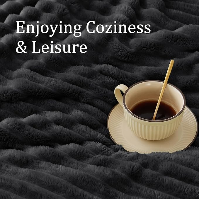 BEDELITE Twin Blanket for Couch & Bed, 300GSM Soft & Warm Fleece Blanket, Decorative and Giftable Striped Black Blankets for Women, Men, 60"x80"