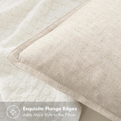 MIULEE Decorative Linen Pillow Covers 18x18 Inch Natural Beige Boho Farmhouse Neutral Couch Throw Pillows for Bed Pack of 2 Accent Modern Pillowcase Sofa Livingroom Home Decor