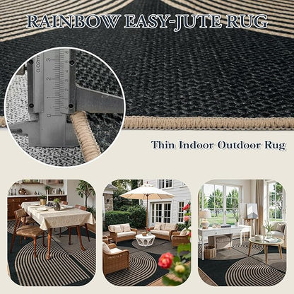 Lahome Enfys Modern Rainbow Easy Jute Rug, 6x9 Area Rugs for Living Room Outdoor Patio Washable Indoor Outdoor Dining Room Carpet, Farmhouse Large Non Slip Carpet for Bedromm Backyard Office