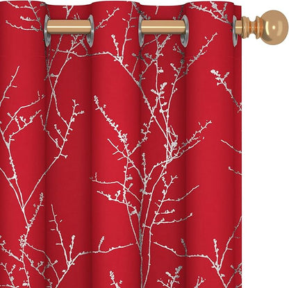 Deconovo Christmas Red Curtains, Blackout Drapes, Soundproof Curtain, Silver Print, 42 x 84 Inch Long, 2 Panels, Machine Washable Window Panel for Living Room Bedroom Festival Party Decoration Kitchen