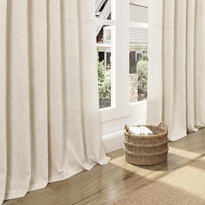 Linen Curtains for Living Room 72 Inches Long Modern Farmhouse Decor Light Filtering Semi Sheer Curtain Back Tab Neutral Luxury Rustic Burlap Coastal Drapes for Bedroom Office 52x72, 2 Panels