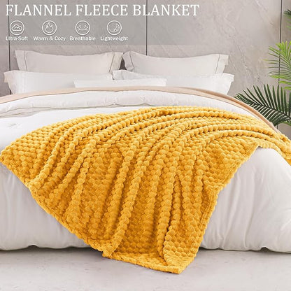 Exclusivo Mezcla Fleece Throw Blanket for Couch, Extra Large Fuzzy Mustard Yellow Bed Blankets, Soft Cozy Plush Sofa Throws for All Seasons, 50x70 Inches