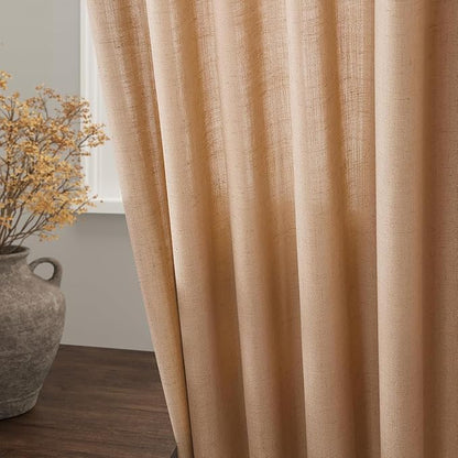 Nanspring Camel Linen Curtains for Living Room Extra Long 126 Inches Long Back Tab Light Filtering Semi Sheer Curtain Vintage Rustic Decor Floor to Ceiling High Window for Bedroom 52x126, 2 Panels