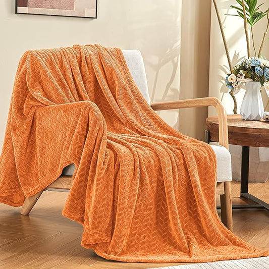 inhand Rust Fleece Twin Blanket, Super Soft Flannel Cozy Blankets for Adults, Lightweight Leaves Pattern Fuzzy Blanket for Couch Sofa Bed Office, Warm Plush Blankets for All Season, 60x90 Inches