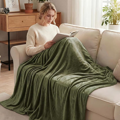 Exclusivo Mezcla Fleece Blanket Twin Size for Bed, Super Soft and Warm, All Season, Cozy, Plush, Lightweight, 60x80 Inches Olive Green