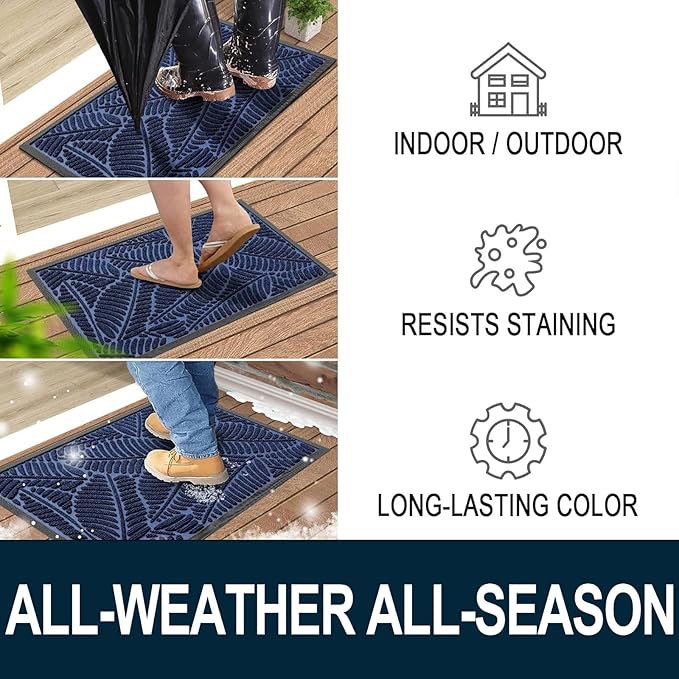 Colorxy Waterproof Doormat, Sturdy Natural Rubber Front Indoor Mat, Non Slip Low Profile Indoor Outdoor Door Mats, Stain and Fade Resistant Floor Mat, Easy Clean Patio Entrance Mat, 59''x36'', Navy