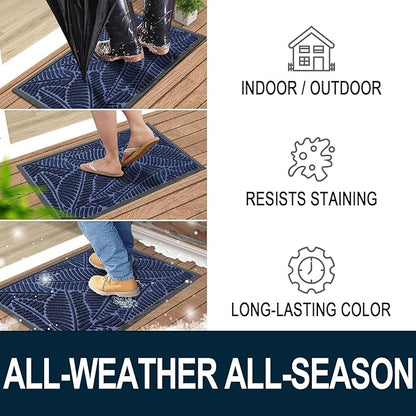 Colorxy Waterproof Doormat, Sturdy Natural Rubber Front Indoor Mat, Non Slip Low Profile Indoor Outdoor Door Mats, Stain and Fade Resistant Floor Mat, Easy Clean Patio Entrance Mat, 59''x36'', Navy