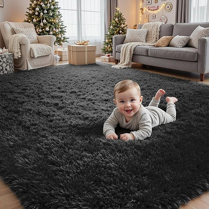 4x6 Area Rugs for Living Room Rug: Soft Fluffy Shag Black Rugs for Bedroom, Non-Slip Large Fuzzy Plush Rug Indoor Floor Carpet for Nursery Kids Boys Girls Room, Dorms, Playroom, Modern Home Decor