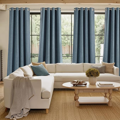 NICETOWN Faux Linen Mist Blue Blackout Curtains 84 inches Long for Living Room - Privacy Panels for Bedroom, Modern Farmhouse Style Easy Care Grommet Top, 2 Panels, W52 by L84