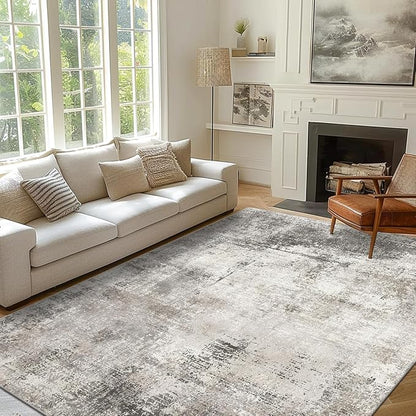 BEIMO Area Rugs 8x10 Machine Washable Rug for Bedroom Living Room Dining Room, Large Modern Abstract Soft Rugs, Indoor Low Pile Carpet with Non Slip Rubber Backing, Abstract Gray